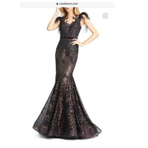 Illusion Sequin Lace Feather Mermaid Gown Size 10